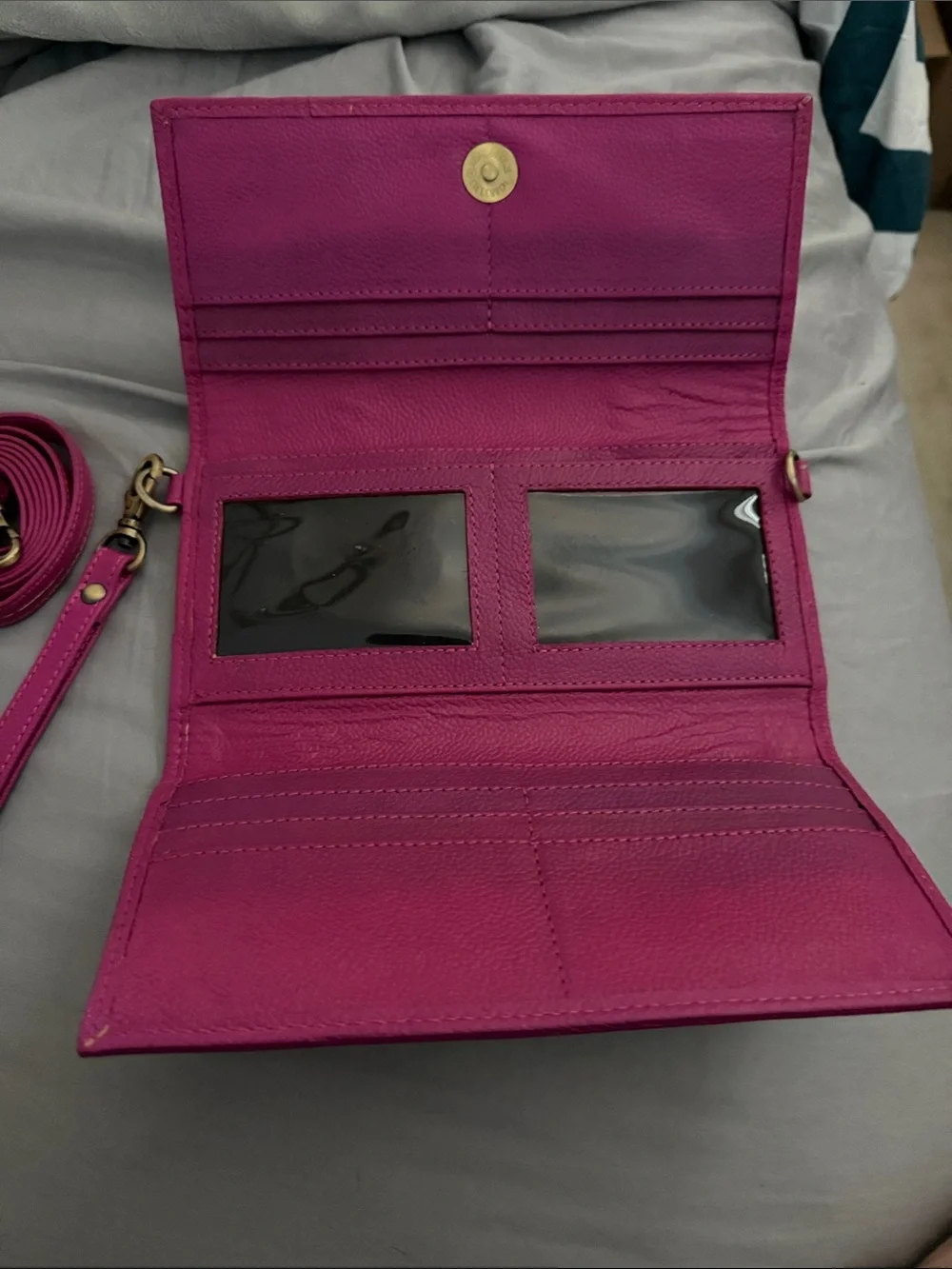 Pink Western-Inspired Cowhide Crossbody Wallet